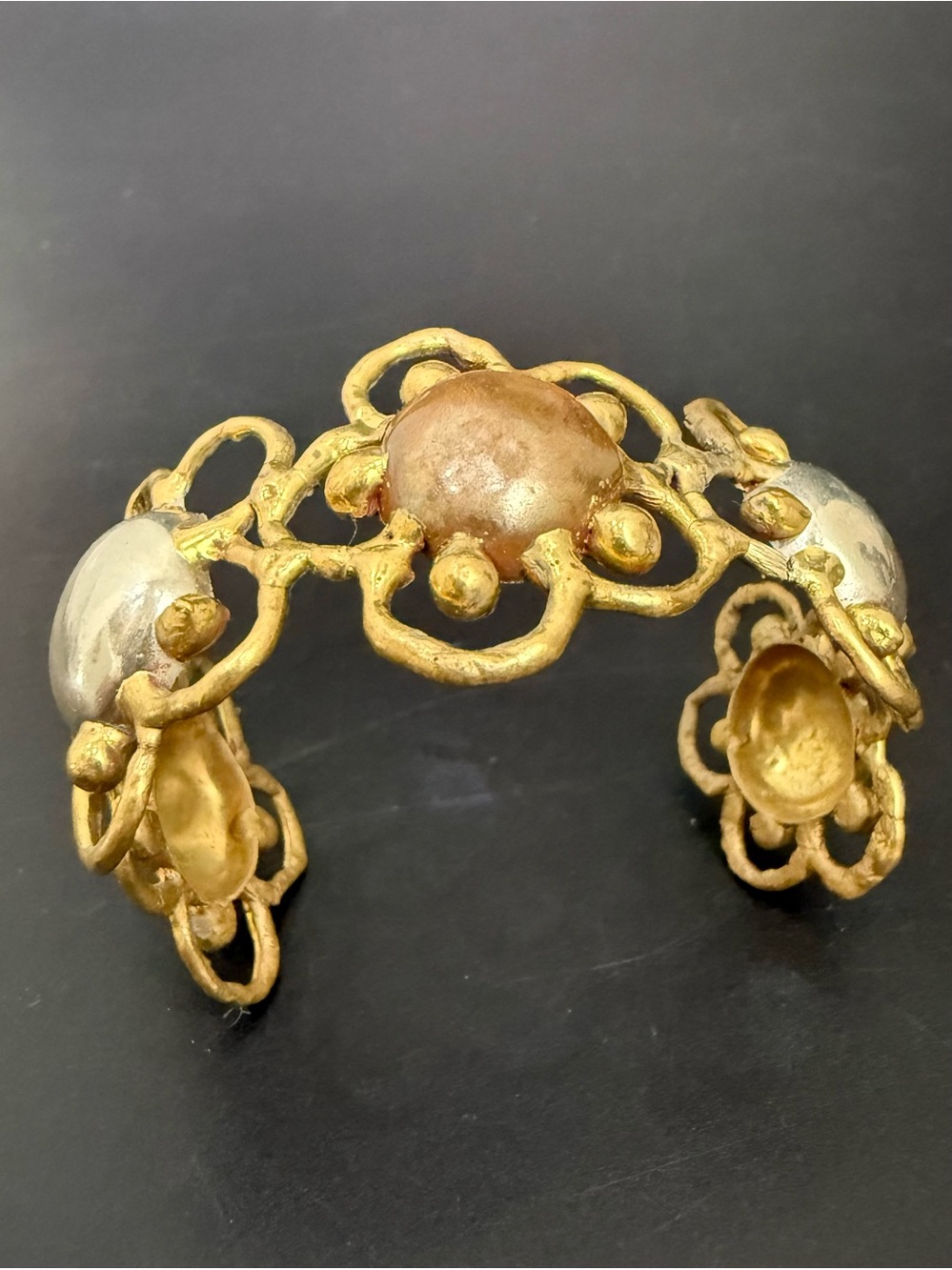 Handcrafted Mixed Metals Silver-plate Brass & Copper Flower Open Cuff Bracelet